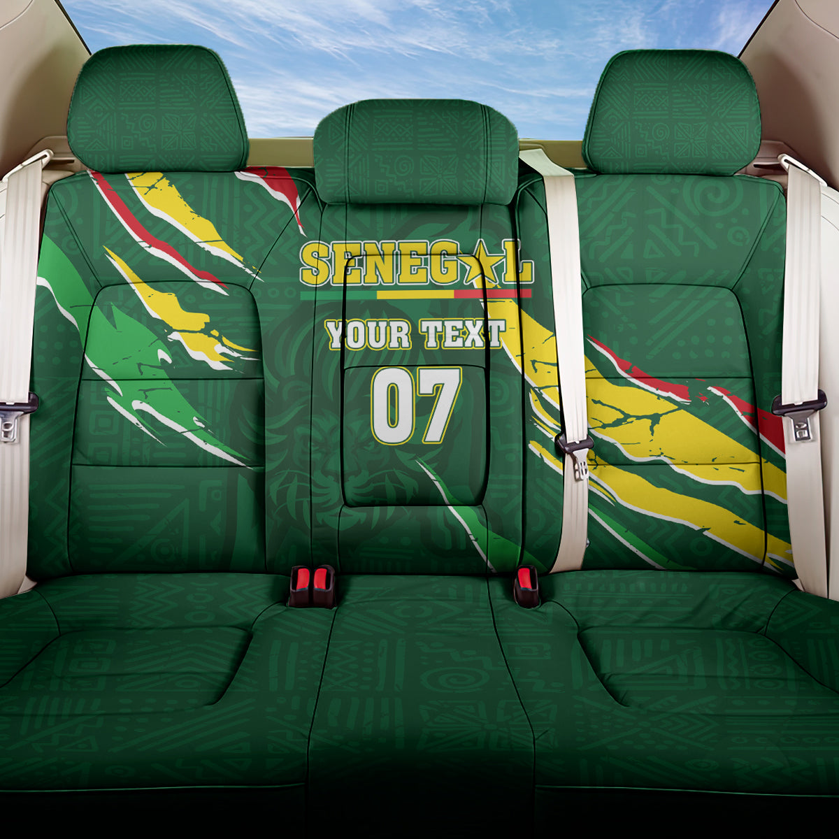 Custom Senegal Football Back Car Seat Cover Nations Cup 2024 Tranga Lions LT7 - Wonder Print Shop