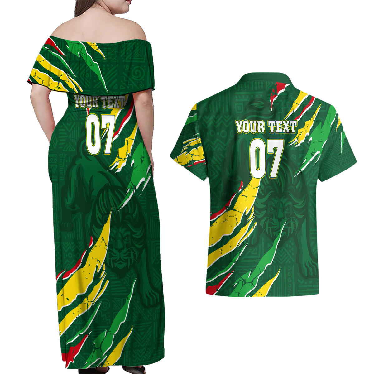 Custom Senegal Football Couples Matching Off Shoulder Maxi Dress and Hawaiian Shirt Nations Cup 2024 Tranga Lions LT7 - Wonder Print Shop