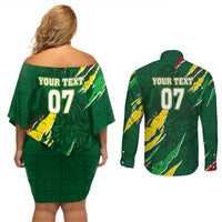 Custom Senegal Football Couples Matching Off Shoulder Short Dress and Long Sleeve Button Shirt Nations Cup 2024 Tranga Lions LT7 - Wonder Print Shop