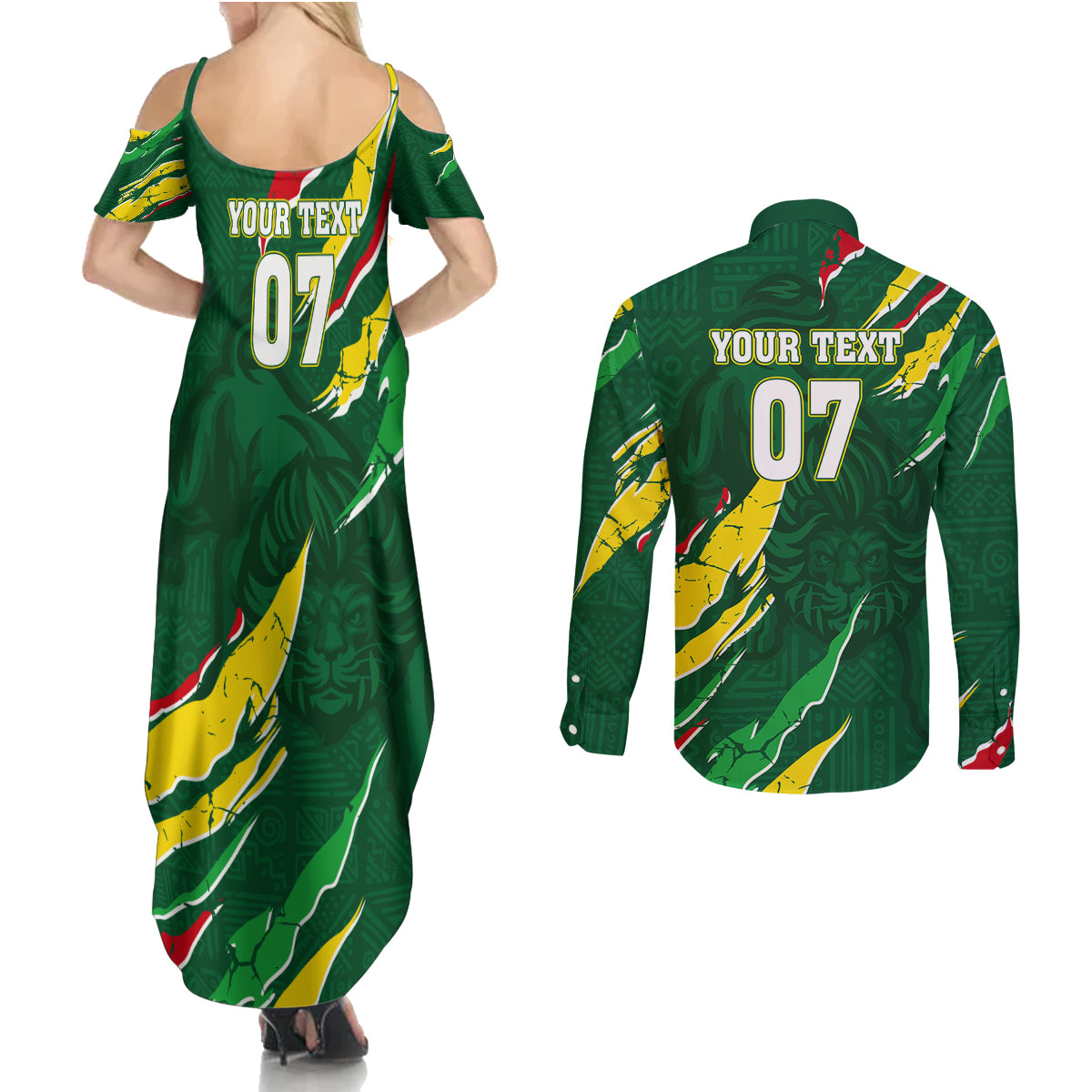 Custom Senegal Football Couples Matching Summer Maxi Dress and Long Sleeve Button Shirt Nations Cup 2024 Tranga Lions LT7 - Wonder Print Shop