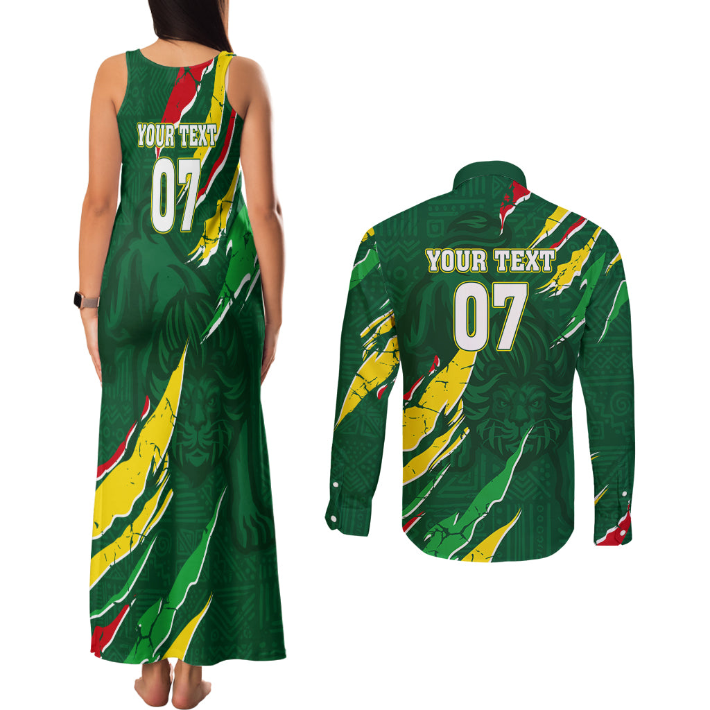 Custom Senegal Football Couples Matching Tank Maxi Dress and Long Sleeve Button Shirt Nations Cup 2024 Tranga Lions LT7 - Wonder Print Shop