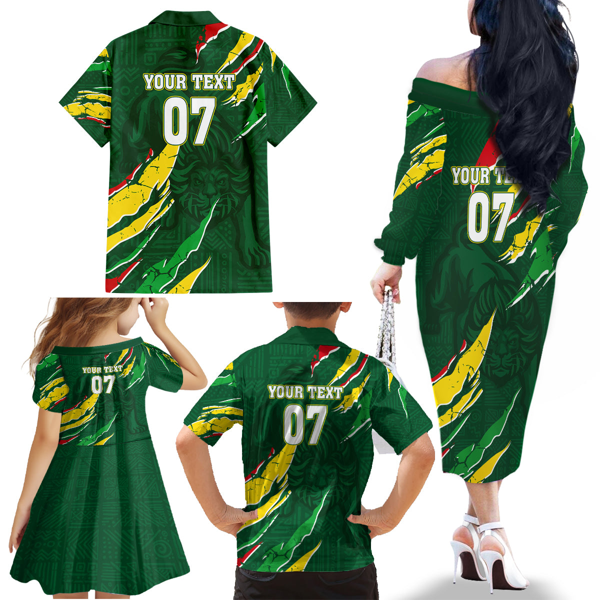 Custom Senegal Football Family Matching Off Shoulder Long Sleeve Dress and Hawaiian Shirt Nations Cup 2024 Tranga Lions - Wonder Print Shop