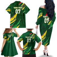 Custom Senegal Football Family Matching Off Shoulder Long Sleeve Dress and Hawaiian Shirt Nations Cup 2024 Tranga Lions - Wonder Print Shop