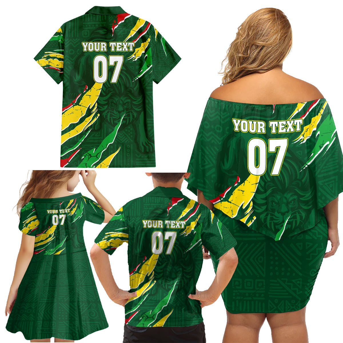 Custom Senegal Football Family Matching Off Shoulder Short Dress and Hawaiian Shirt Nations Cup 2024 Tranga Lions LT7 - Wonder Print Shop