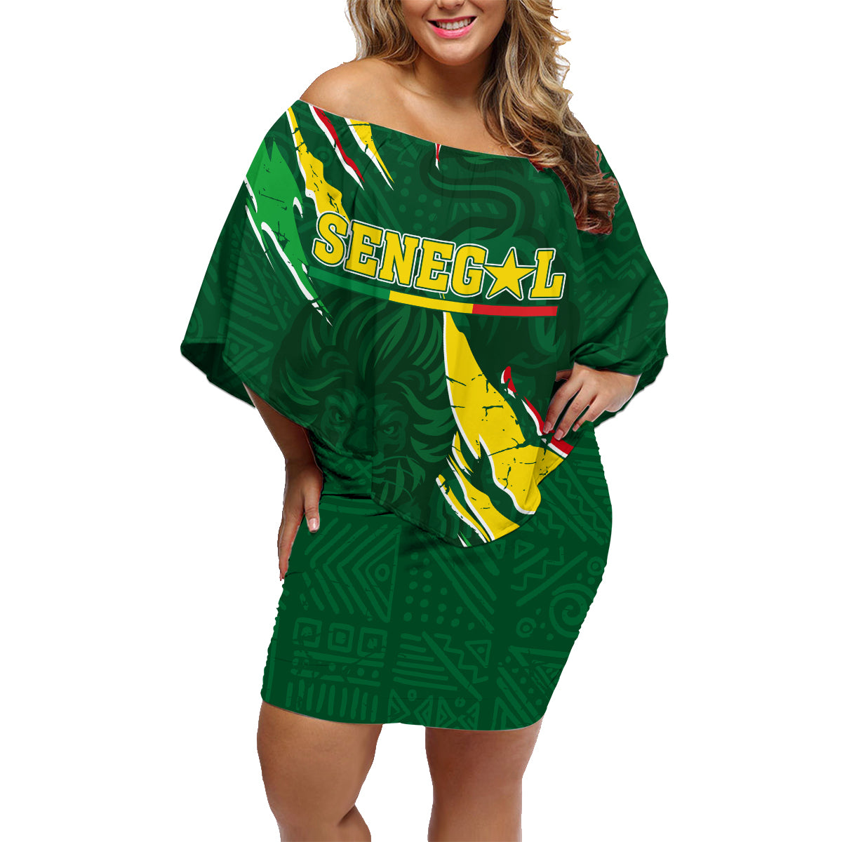 Custom Senegal Football Family Matching Off Shoulder Short Dress and Hawaiian Shirt Nations Cup 2024 Tranga Lions LT7 - Wonder Print Shop