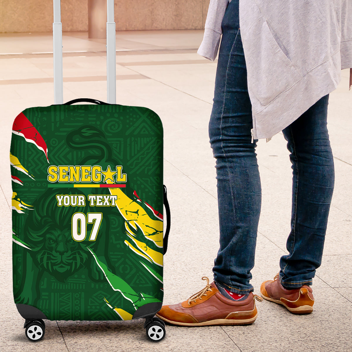 Custom Senegal Football Luggage Cover Nations Cup 2024 Téranga Lions