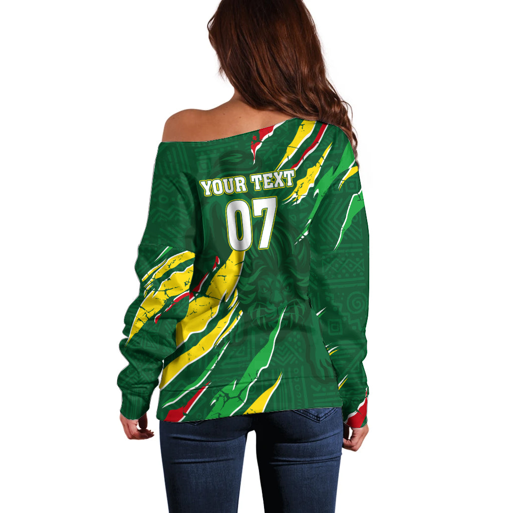 Custom Senegal Football Off Shoulder Sweater Nations Cup 2024 Tranga Lions - Wonder Print Shop
