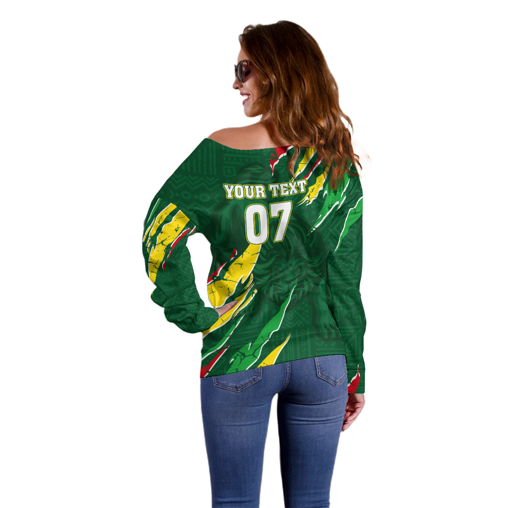 Custom Senegal Football Off Shoulder Sweater Nations Cup 2024 Tranga Lions - Wonder Print Shop