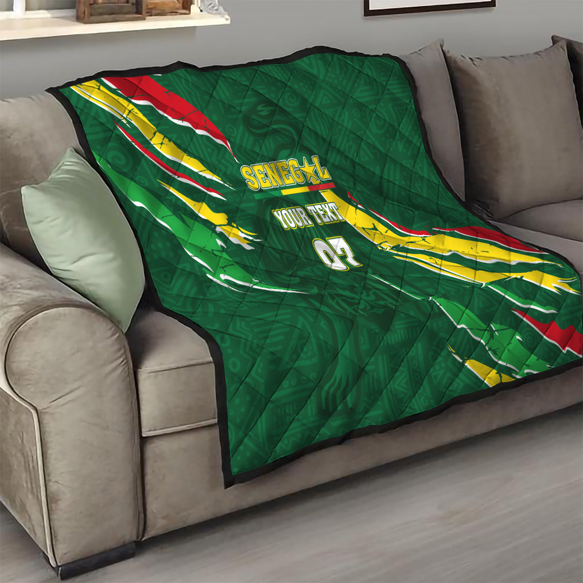 Custom Senegal Football Quilt Nations Cup 2024 Tranga Lions - Wonder Print Shop
