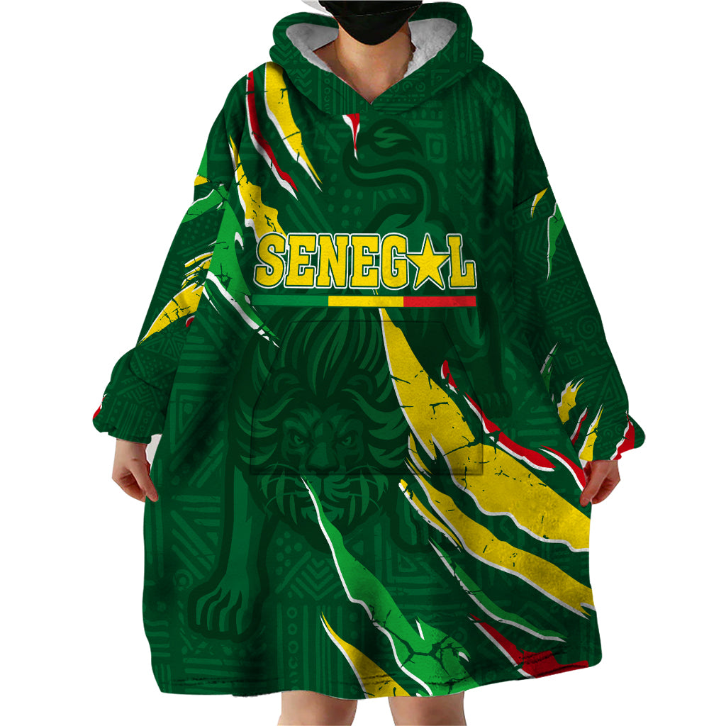 Custom Senegal Football Wearable Blanket Hoodie Nations Cup 2024 Tranga Lions - Wonder Print Shop