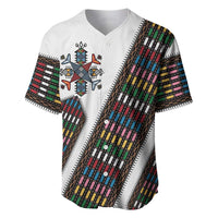 Habesha Kemis Inspired Tilet Pattern Baseball Jersey White