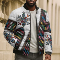 Habesha Kemis Inspired Tilet Pattern Bomber Puffer Jacket White