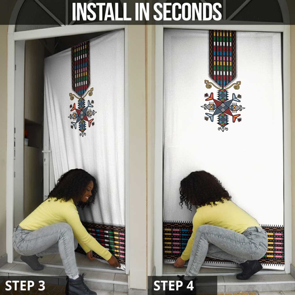 Habesha Kemis Inspired Tilet Pattern Door Cover White