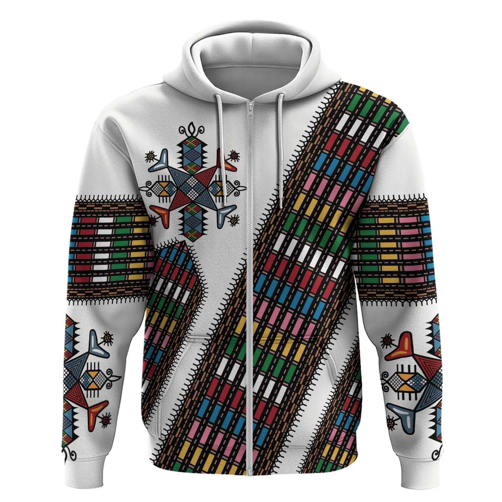 Habesha Kemis Inspired Tilet Pattern Hoodie White