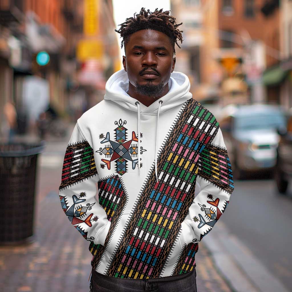 Habesha Kemis Inspired Tilet Pattern Hoodie White