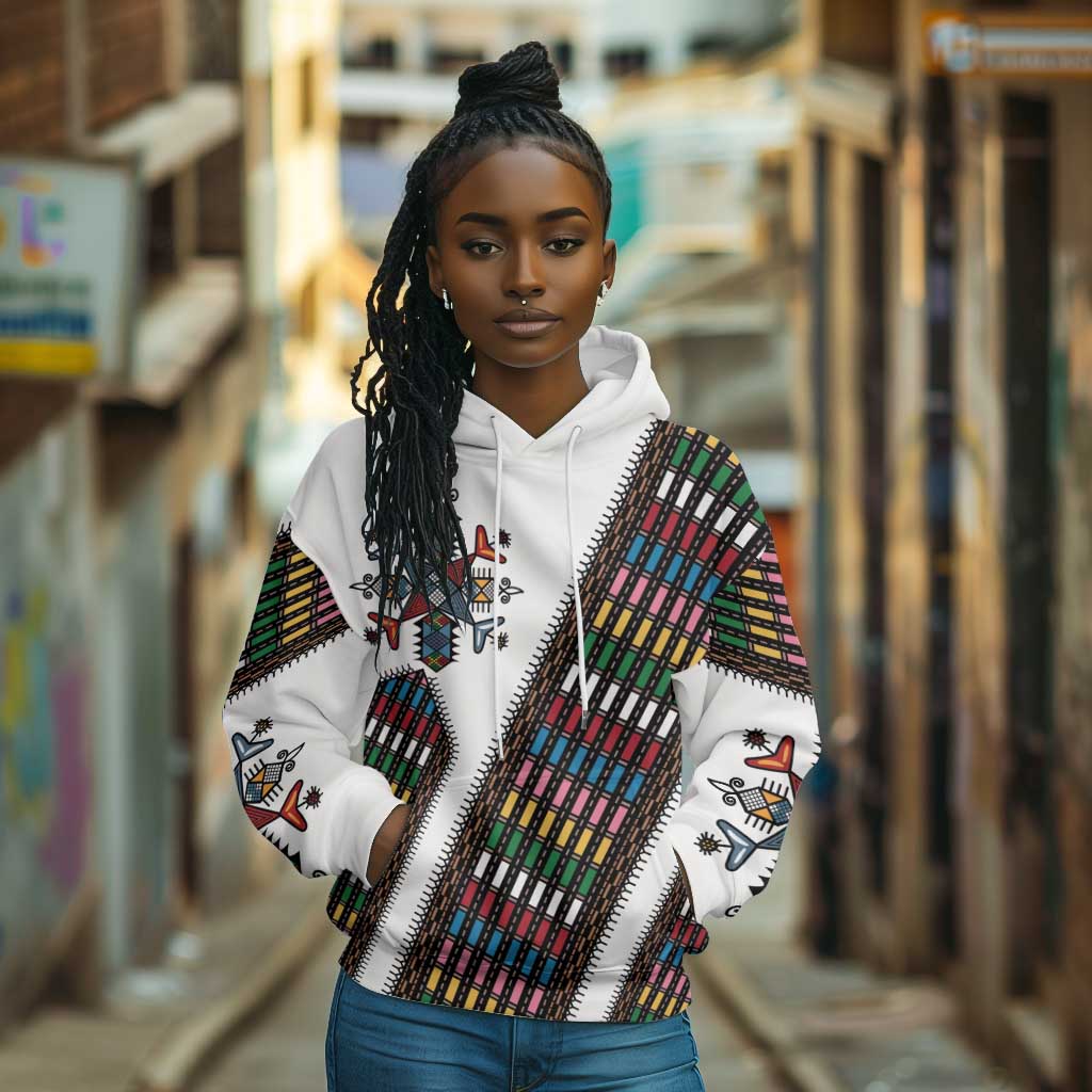 Habesha Kemis Inspired Tilet Pattern Hoodie White