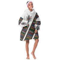 Habesha Kemis Inspired Tilet Pattern Kid Wearable Blanket Hoodie White