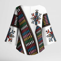 Habesha Kemis Inspired Tilet Pattern Kimono Sleeve Blouse White