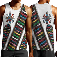 Habesha Kemis Inspired Tilet Pattern Men Tank Top White