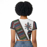 Habesha Kemis Inspired Tilet Pattern Raglan Cropped T shirt White