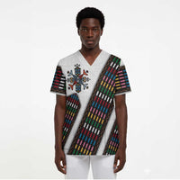 Habesha Kemis Inspired Tilet Pattern Scrub Top White