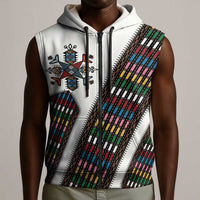 Habesha Kemis Inspired Tilet Pattern Sleeveless Zip Hoodie White
