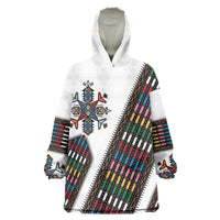 Habesha Kemis Inspired Tilet Pattern Wearable Blanket Hoodie White