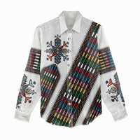 Habesha Kemis Inspired Tilet Pattern Women Casual Shirt White