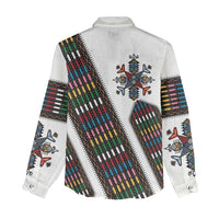 Habesha Kemis Inspired Tilet Pattern Women Casual Shirt White