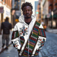 Habesha Kemis Inspired Tilet Pattern Zip Hoodie White