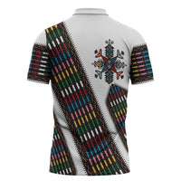 Habesha Kemis Inspired Tilet Pattern Zipper Polo Shirt White
