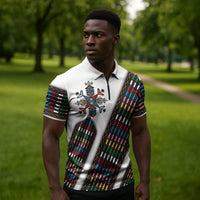 Habesha Kemis Inspired Tilet Pattern Zipper Polo Shirt White