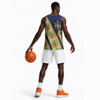 Habesha Kemis Inspired Tilet Pattern Basketball Jersey Royal Blue - Gold