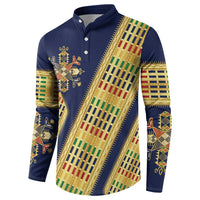 Habesha Kemis Inspired Tilet Pattern Button Sweatshirt Royal Blue - Gold