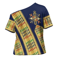Habesha Kemis Inspired Tilet Pattern Cross Shoulder Shirt Royal Blue - Gold