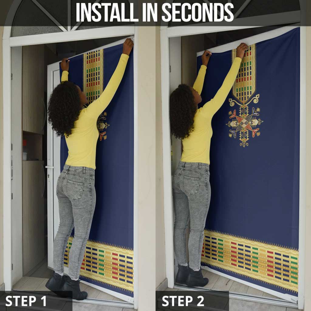 Habesha Kemis Inspired Tilet Pattern Door Cover Royal Blue - Gold