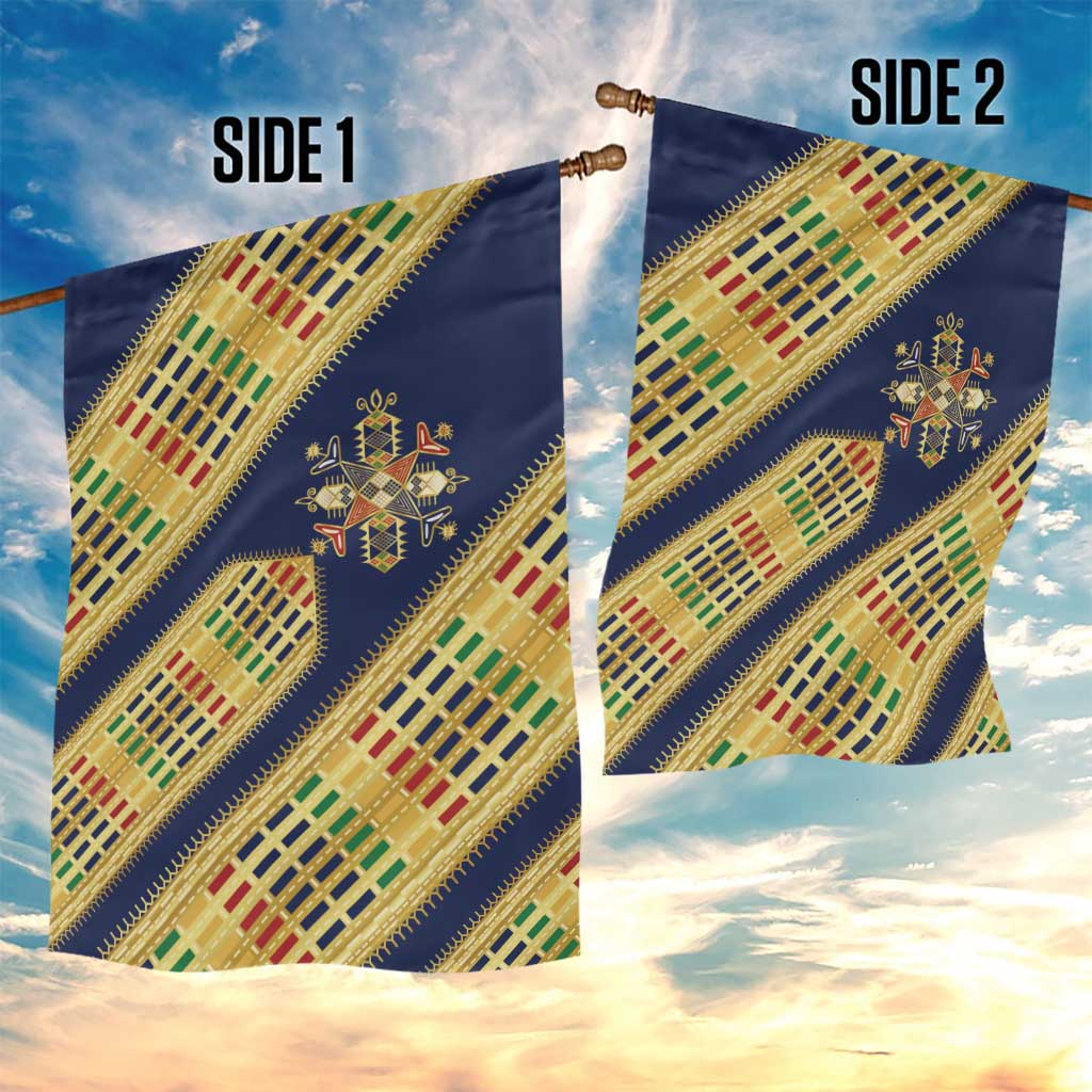 Habesha Kemis Inspired Tilet Pattern Garden Flag Royal Blue - Gold