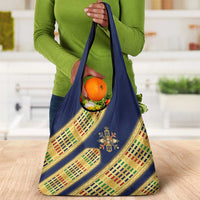 Habesha Kemis Inspired Tilet Pattern Grocery Bag Royal Blue - Gold