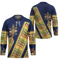 Habesha Kemis Inspired Tilet Pattern Hockey Jersey Royal Blue - Gold