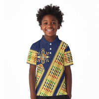 Habesha Kemis Inspired Tilet Pattern Kid Polo Shirt Royal Blue - Gold