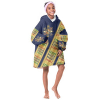 Habesha Kemis Inspired Tilet Pattern Kid Wearable Blanket Hoodie Royal Blue - Gold