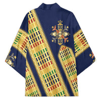 Habesha Kemis Inspired Tilet Pattern Kimono Royal Blue - Gold