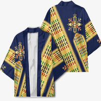 Habesha Kemis Inspired Tilet Pattern Kimono Royal Blue - Gold