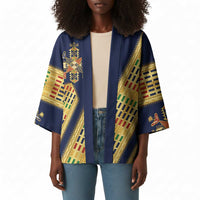 Habesha Kemis Inspired Tilet Pattern Kimono Royal Blue - Gold
