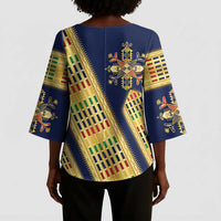 Habesha Kemis Inspired Tilet Pattern Kimono Sleeve Blouse Royal Blue - Gold