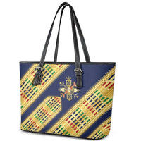 Habesha Kemis Inspired Tilet Pattern Leather Tote Bag Royal Blue - Gold