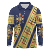 Habesha Kemis Inspired Tilet Pattern Long Sleeve Polo Shirt Royal Blue - Gold