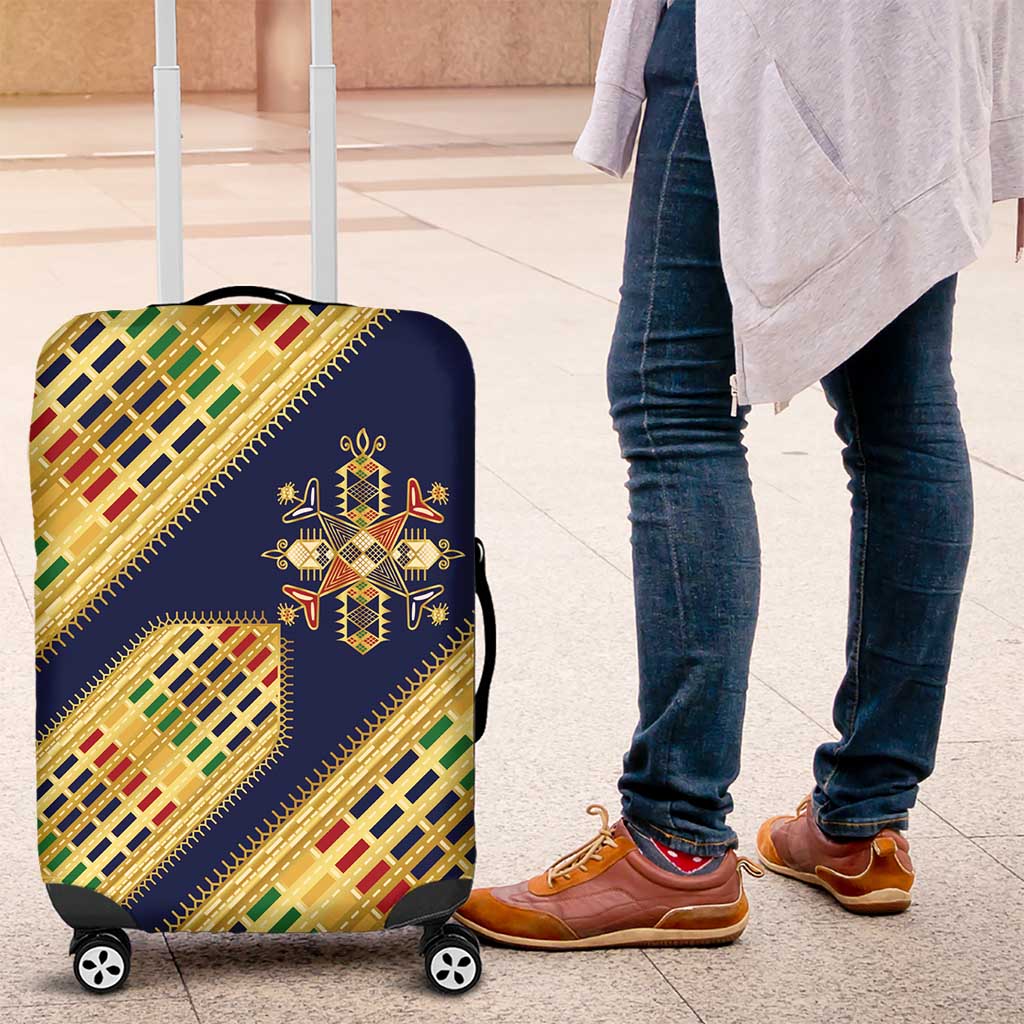 Habesha Kemis Inspired Tilet Pattern Luggage Cover Royal Blue - Gold