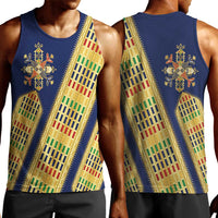 Habesha Kemis Inspired Tilet Pattern Men Tank Top Royal Blue - Gold