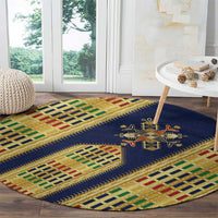 Habesha Kemis Inspired Tilet Pattern Round Carpet Royal Blue - Gold